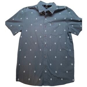 NWOT Volcom Men's Short Sleeve Button Up Shirt Navy Blue Water Drop Print Size M